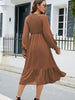  V-Neck Smocked Lantern Sleeve Ruffle Hem Dress -BazaarBey - www.shopbazaarbey.com