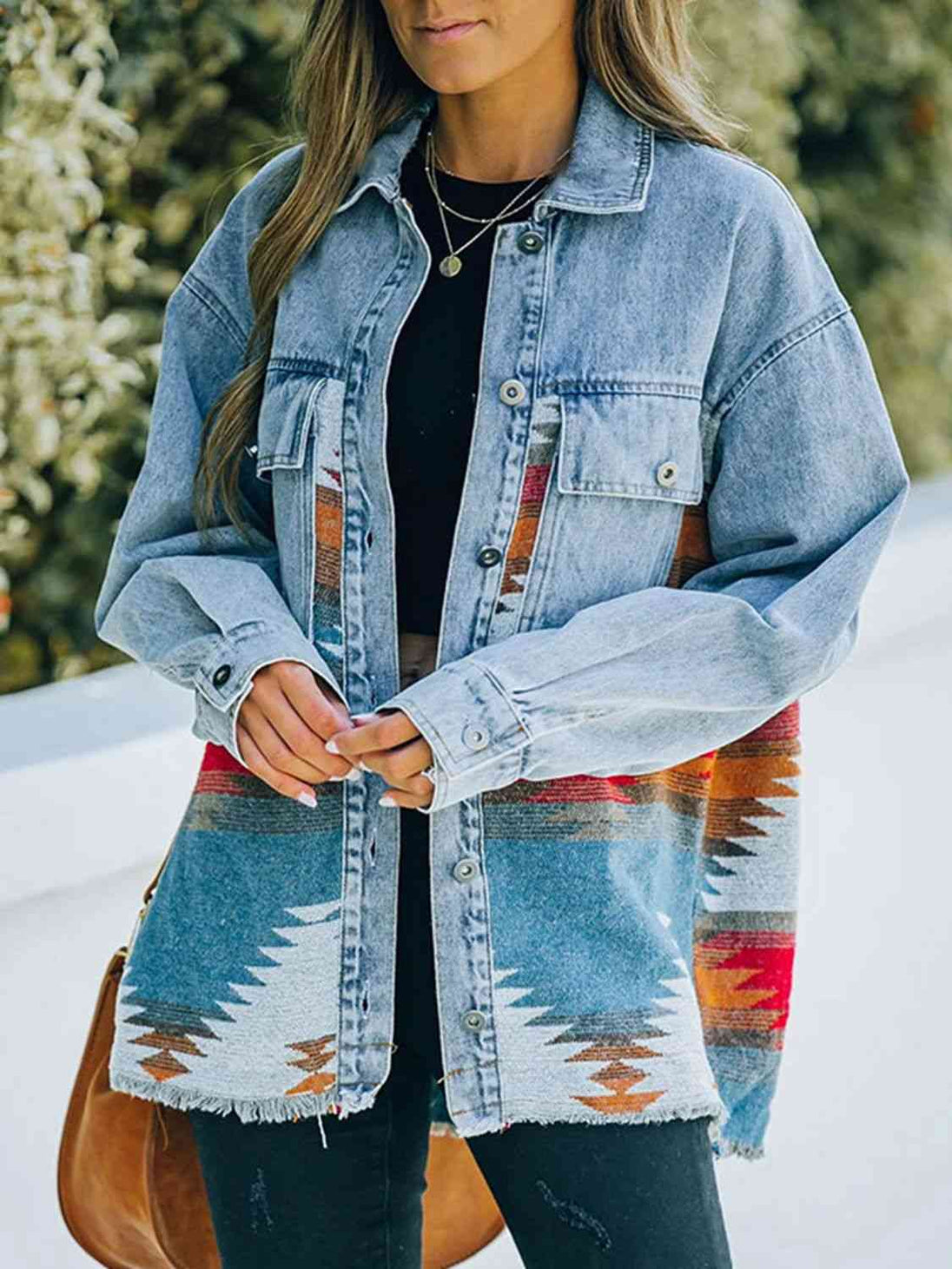 Collared Neck Dropped Shoulder Denim Jacket Bazaarbey
