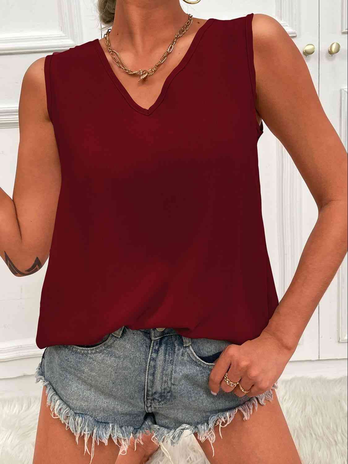 V-Neck Curved Hem Tunic Tank Bazaarbey