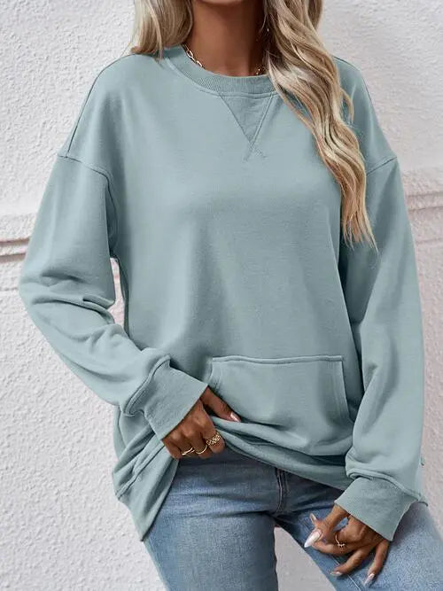 Round Neck Long Sleeve Sweatshirt Trendsi