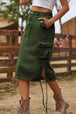 Drawstring Denim Cargo Skirt Trendsi