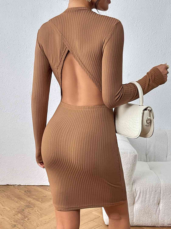 Long Sleeve Ribbed Mini Dress -BazaarBey - www.shopbazaarbey.com