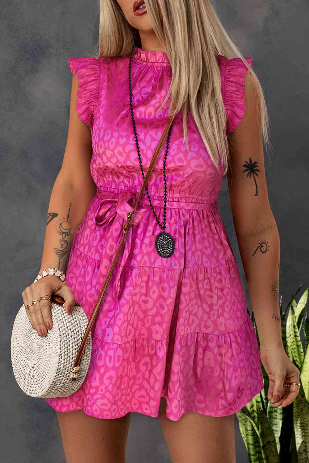 Leopard Tie Belt Tiered Dress -BazaarBey - www.shopbazaarbey.com