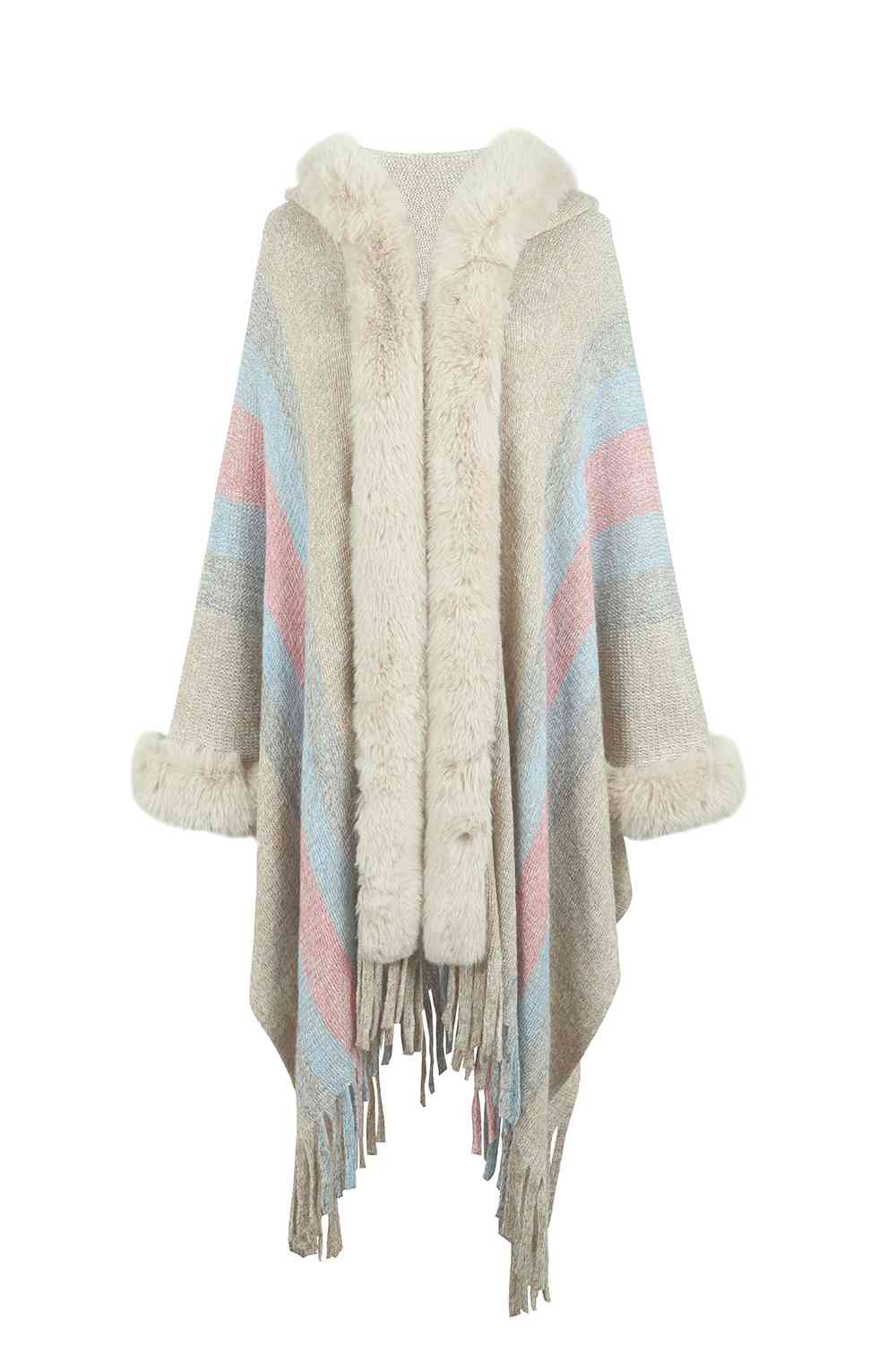 Color Block Fringe Detail Poncho Bazaarbey