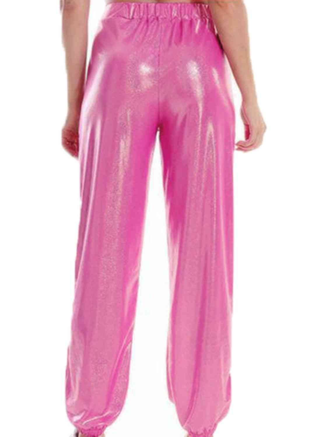 Glitter Elastic Waist Pants with Pockets Bazaarbey