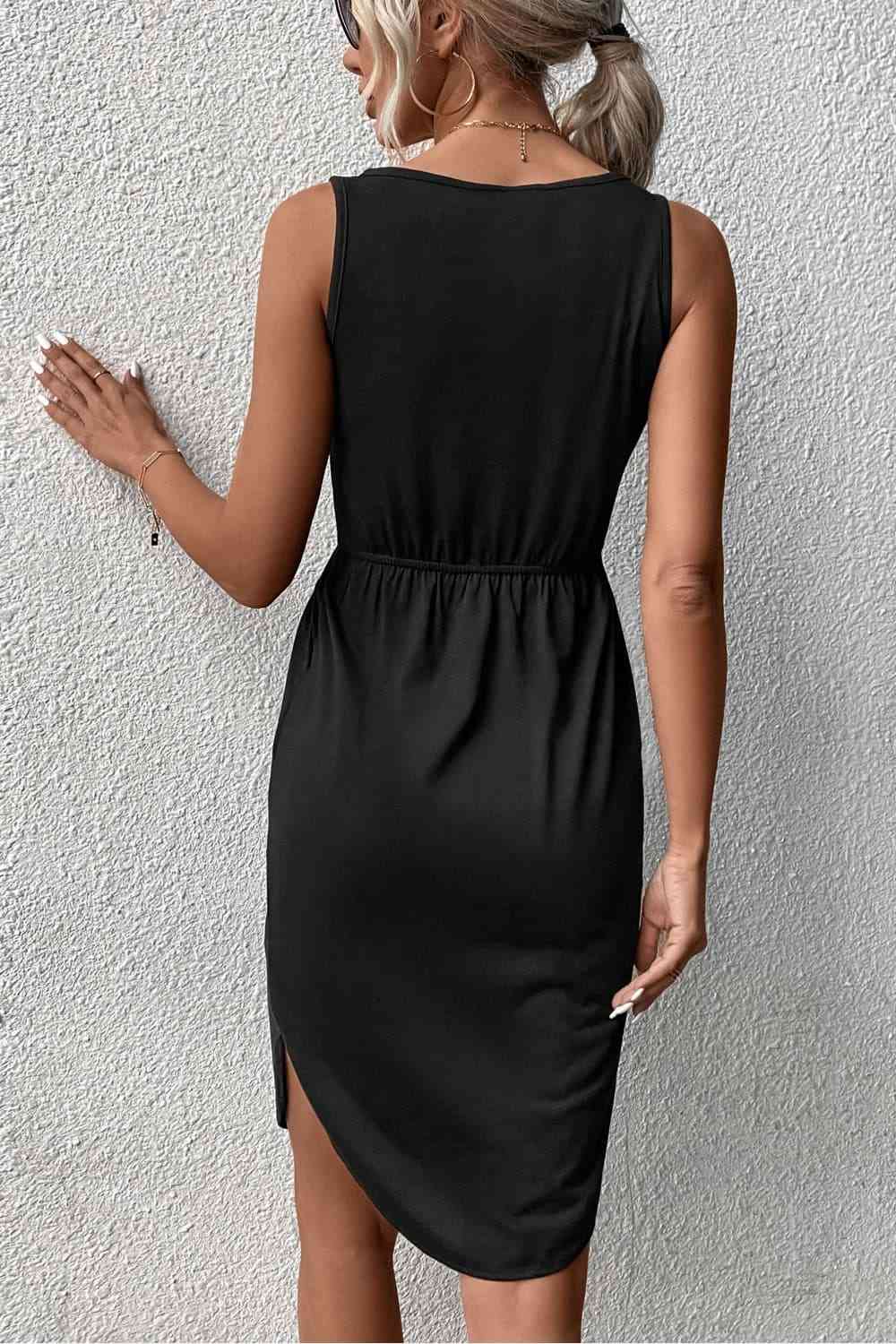 V-Neck Curved Hem Sleeveless Dress -BazaarBey - www.shopbazaarbey.com