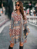 Printed Tie Front Flounce Sleeve Dress -BazaarBey - www.shopbazaarbey.com