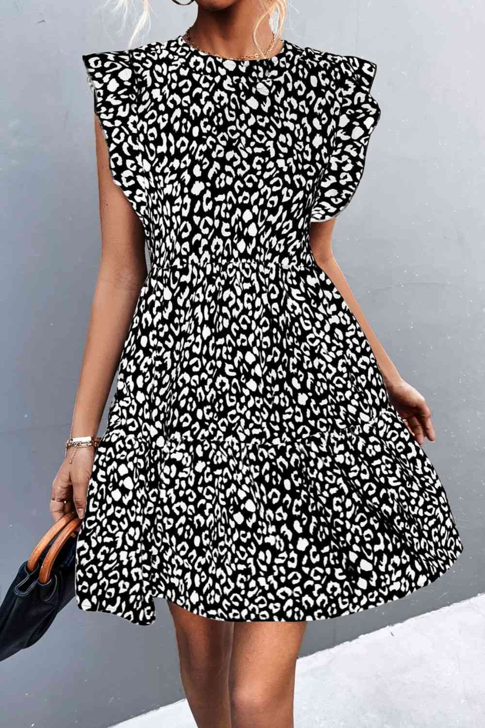Leopard Round Neck Mini Dress -BazaarBey - www.shopbazaarbey.com