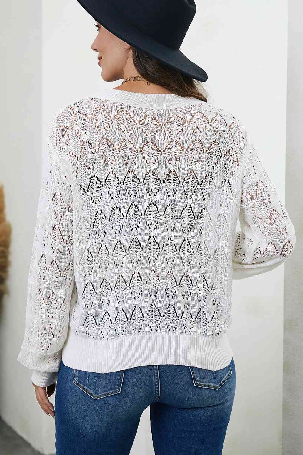 Openwork V-Neck Cardigan Bazaarbey