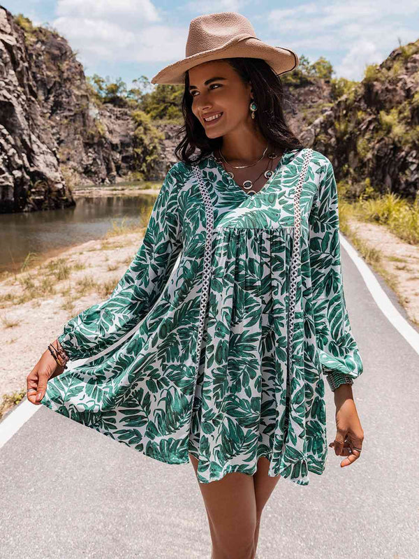 Long Sleeve V-Neck Mini Dress -BazaarBey - www.shopbazaarbey.com