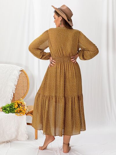 Plus Size Pol Tie Neck Balloon Sleeve Maxi Dress -BazaarBey - www.shopbazaarbey.com