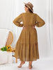 Plus Size Pol Tie Neck Balloon Sleeve Maxi Dress -BazaarBey - www.shopbazaarbey.com