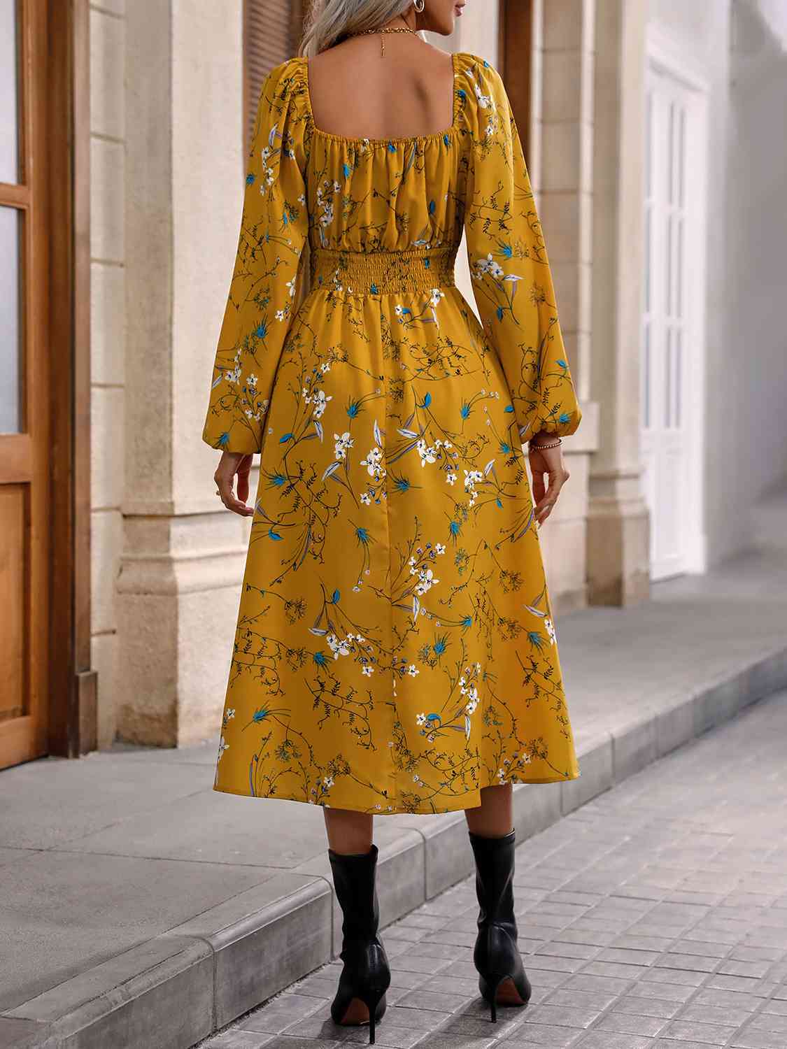Square Neck Smocked Waist Dress -BazaarBey - www.shopbazaarbey.com