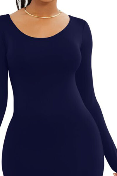 Round Neck Long Sleeve Maxi Wrap Dress -BazaarBey - www.shopbazaarbey.com