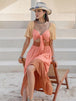 Color Block Tie Front Smocked Midi Dress -BazaarBey - www.shopbazaarbey.com