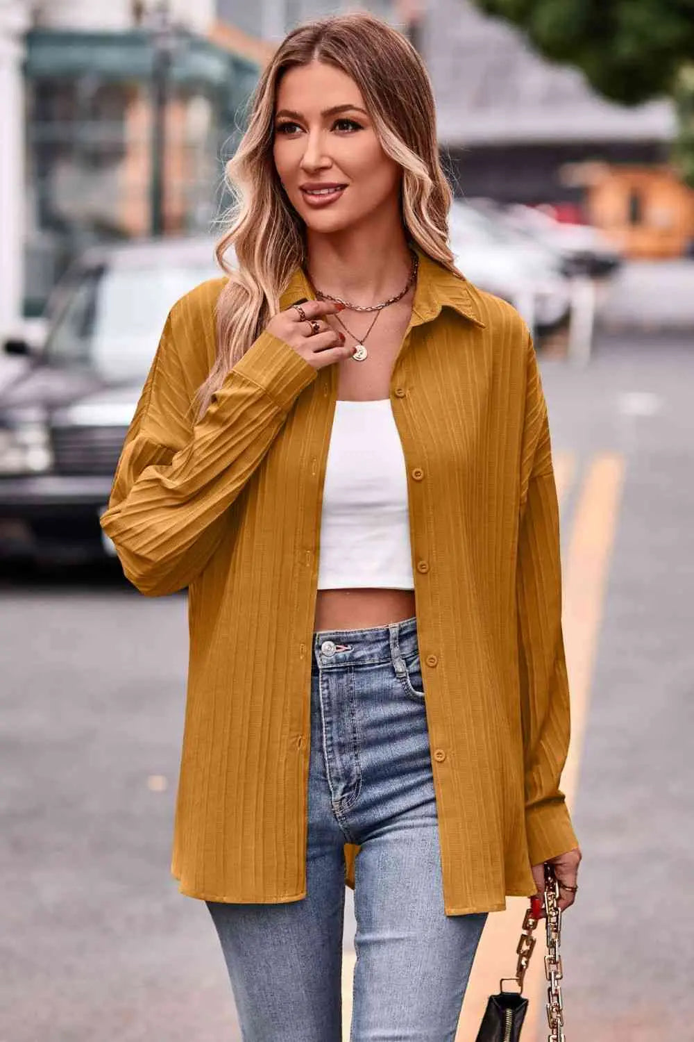 Slit Dropped Shoulder Longline Shirt Bazaarbey