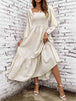 Smocked Square Neck Long Sleeve Dress -BazaarBey - www.shopbazaarbey.com
