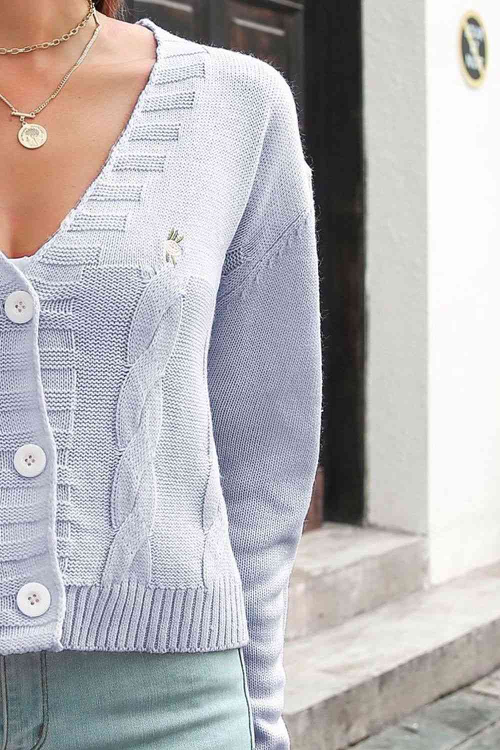 Cable-Knit Button Down Cardigan Trendsi