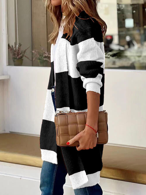 Contrast Open Front Long Sleeve Cardigan Bazaarbey
