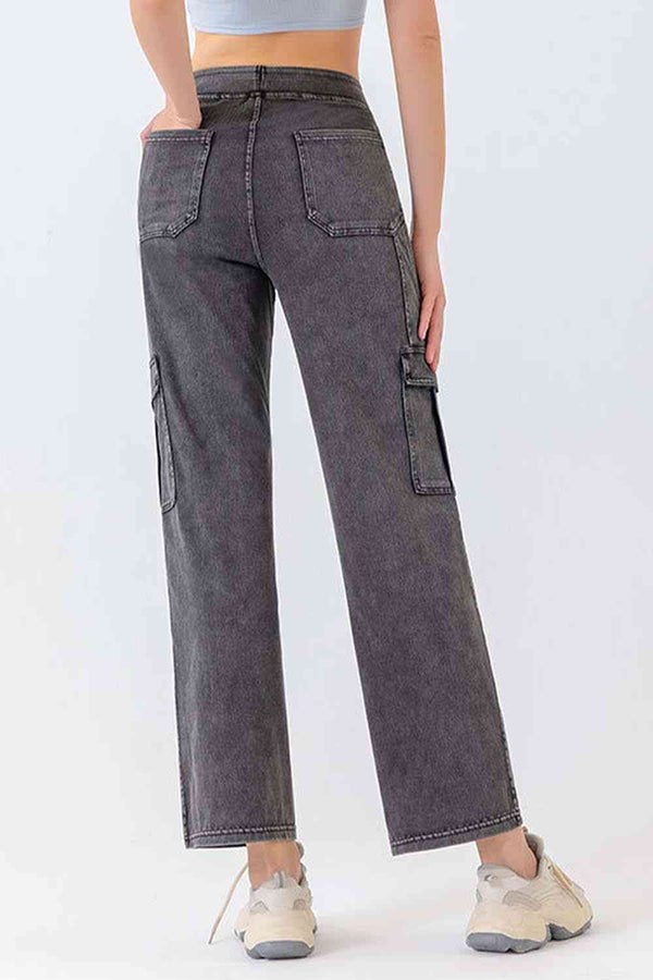 Buttoned Pocketed Long Jeans Trendsi