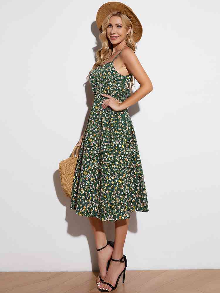  Floral Tied Spaghetti Strap Dress -BazaarBey - www.shopbazaarbey.com