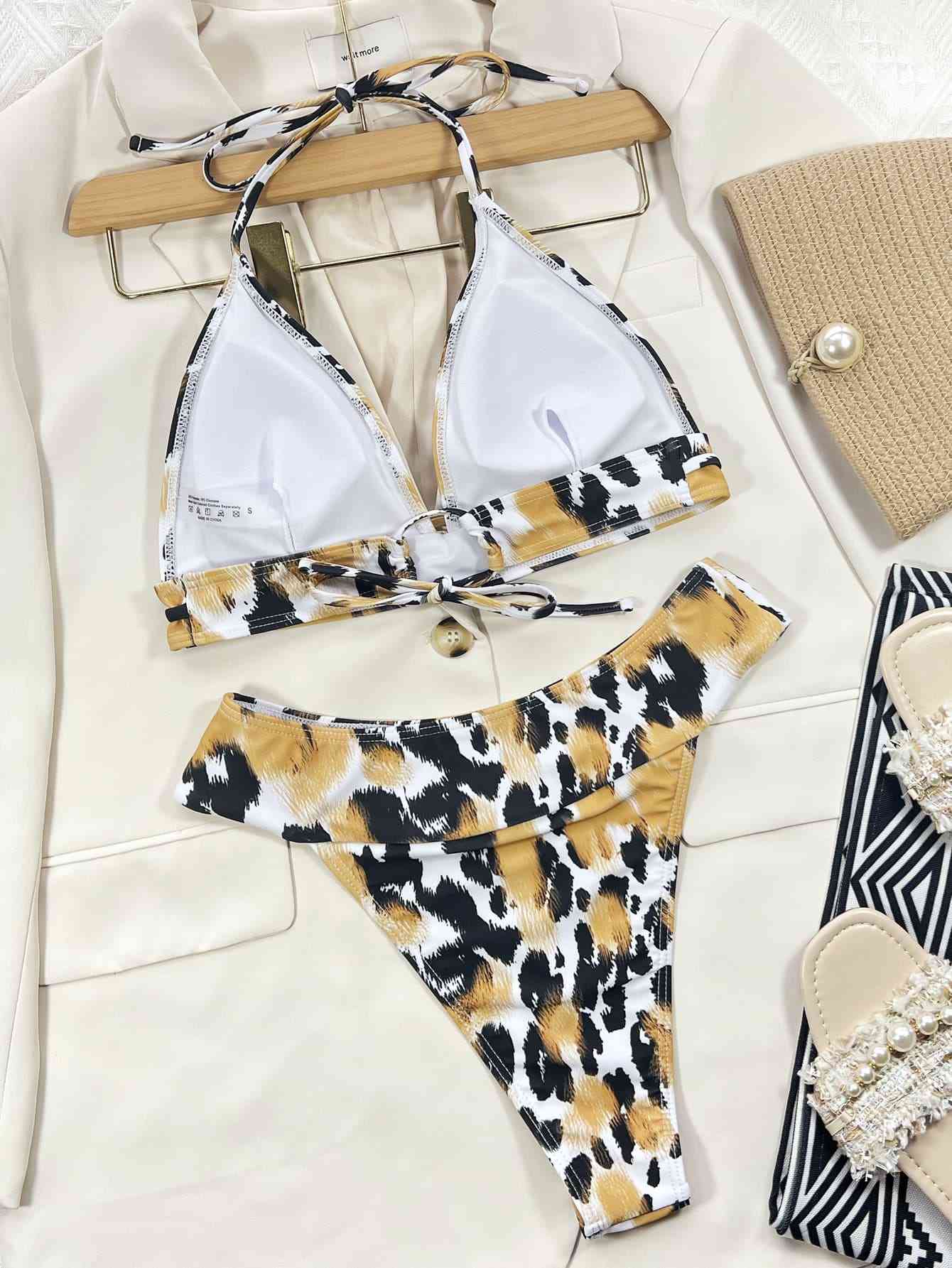 Animal Print Halter Neck Bikini Set Trendsi