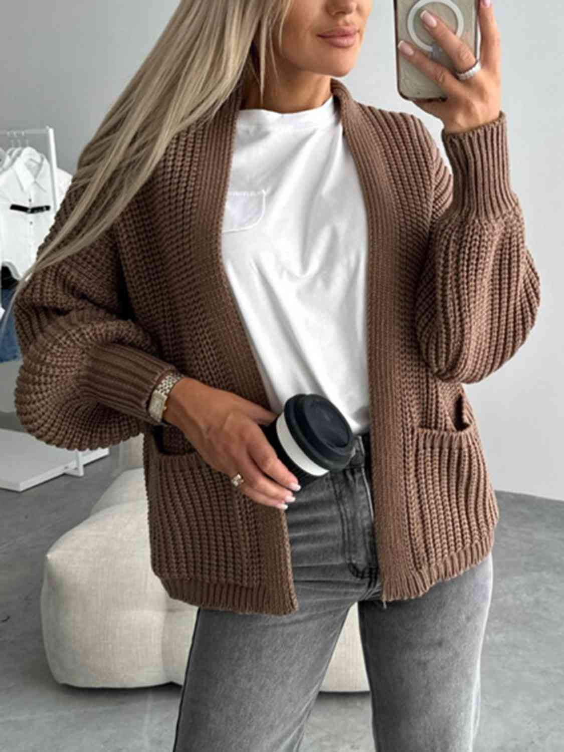 Open Front Dropped Shoulder Cardigan Bazaarbey