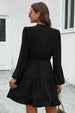 V-Neck Tie Neck Long Sleeve Dress -BazaarBey - www.shopbazaarbey.com