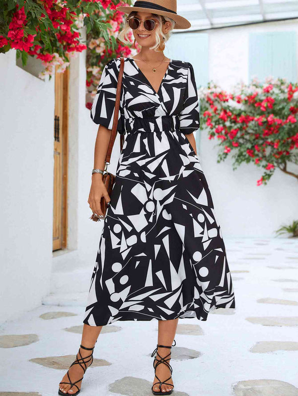 Printed  Balloon Sleeve Dress -BazaarBey - www.shopbazaarbey.com