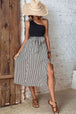 Striped One-Shoulder Slit Dress Bazaarbey