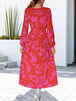 Floral V-Neck Long Sleeve Dress -BazaarBey - www.shopbazaarbey.com