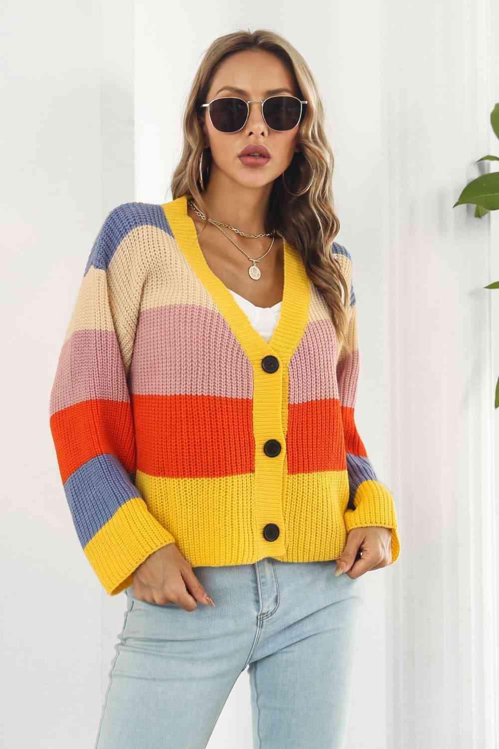  Button-Down Dropped Shoulder Cardigan Trendsi