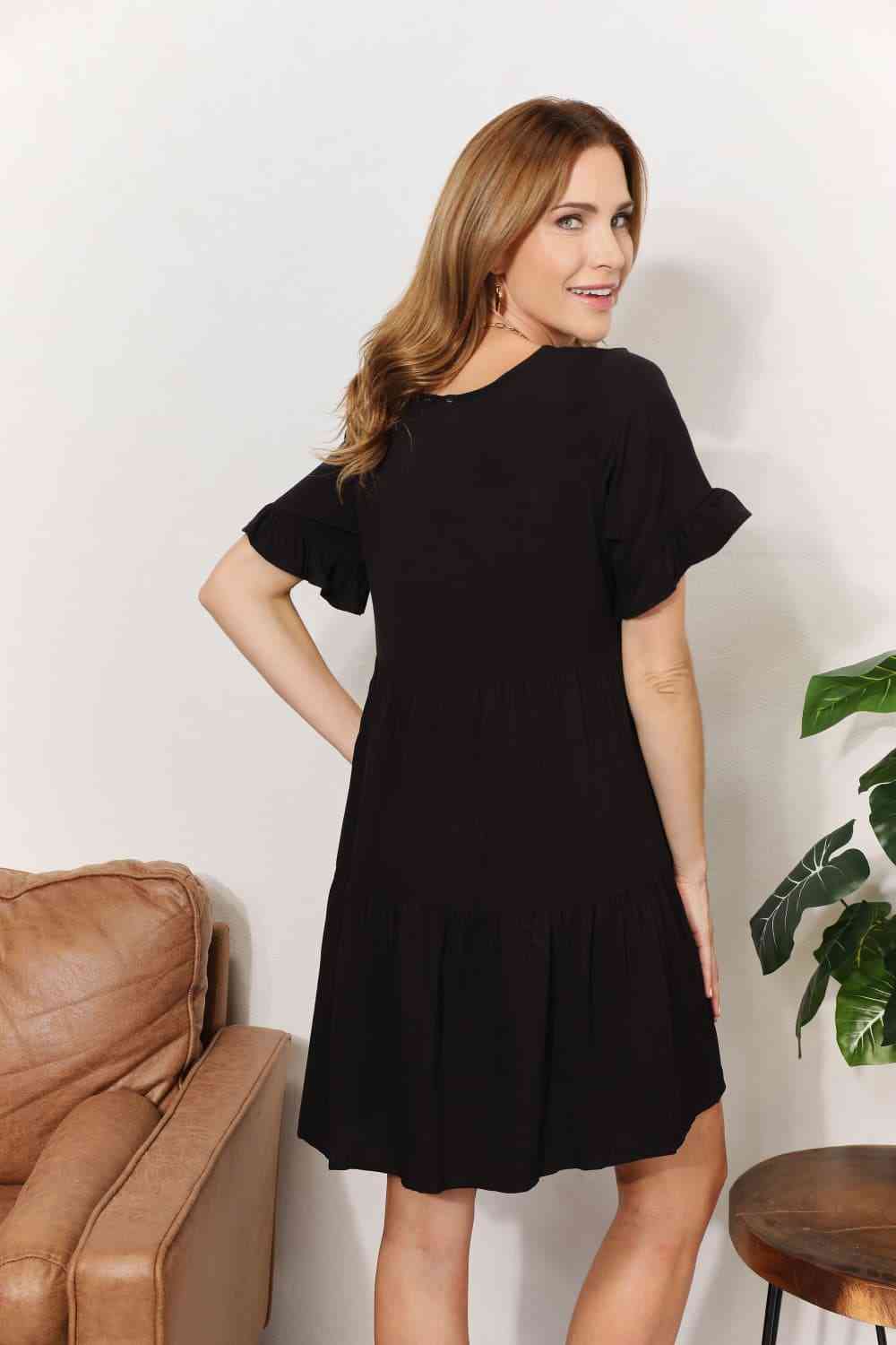  V-Neck Flounce Sleeve Tiered Dress -BazaarBey - www.shopbazaarbey.com