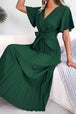 Pleated Flutter Sleeve Belted Dress -BazaarBey - www.shopbazaarbey.com