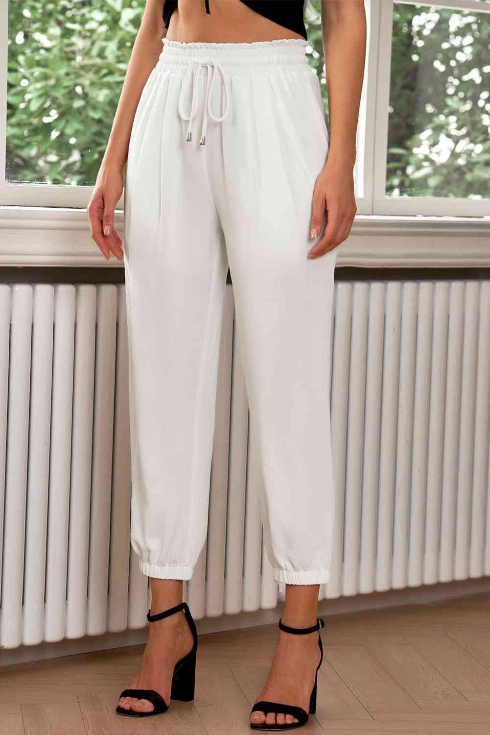 Drawstring  Waist Cropped Joggers Bazaarbey