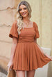 Square Neck Pleated Romper with Pockets -BazaarBey - www.shopbazaarbey.com