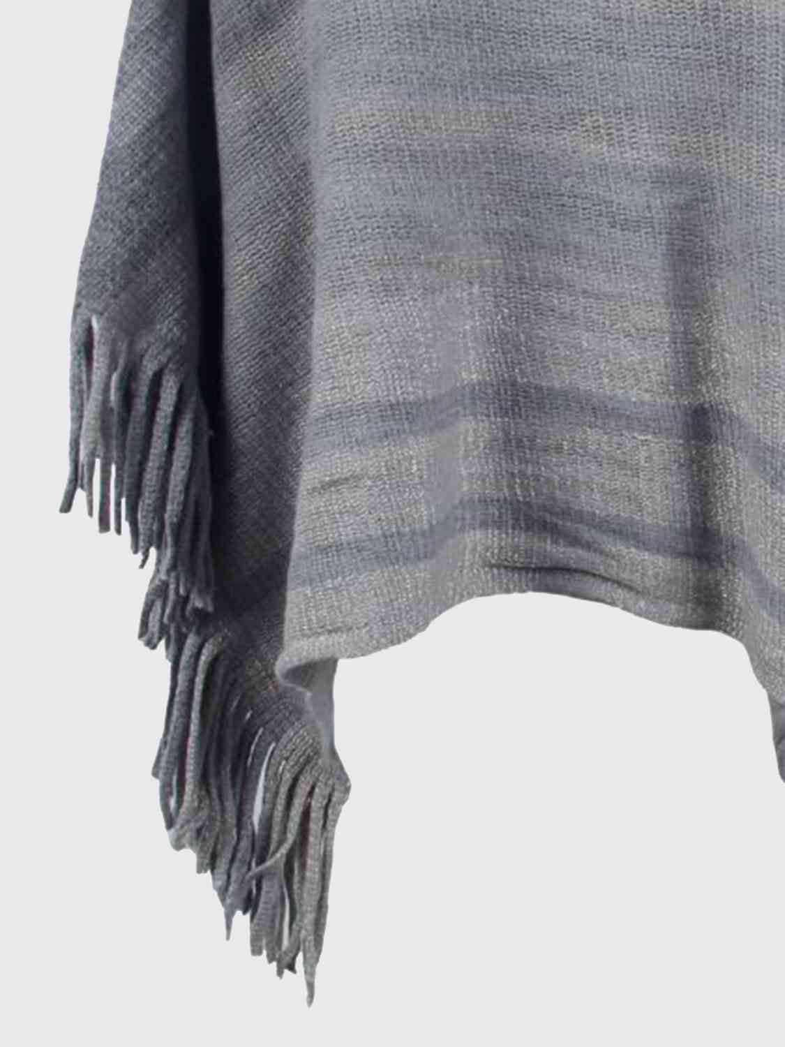 Striped Boat Neck Poncho with Fringes Bazaarbey