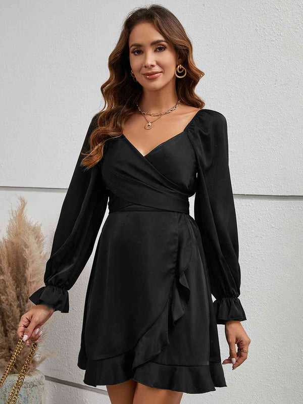 Flounce Sleeve Ruffled Mini Dress -BazaarBey - www.shopbazaarbey.com