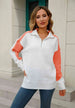 Two-Tone Collared Neck Dropped Shoulder Knit Top Trendsi