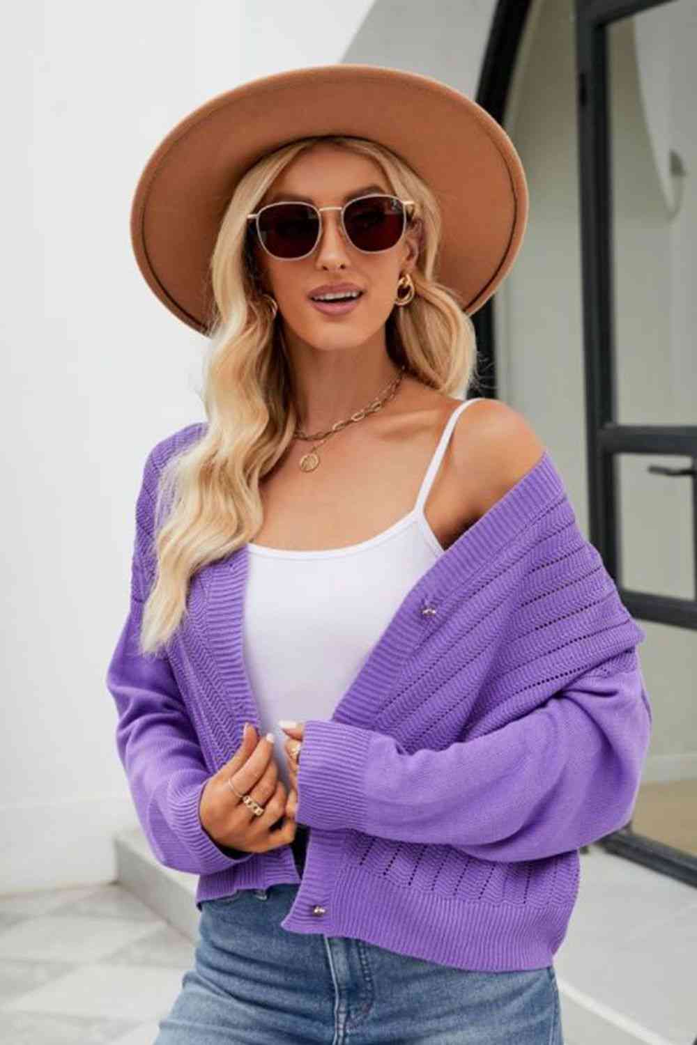V-Neck Button Down Cardigan Trendsi