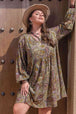 Plus Size Printed V-Neck Long Sleeve Midi Dress -BazaarBey - www.shopbazaarbey.com
