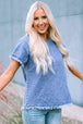 Round Neck Raglan Sleeve Raw Hem Denim Top Bazaarbey