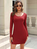 Round Neck Long Sleeve Mini Dress -BazaarBey - www.shopbazaarbey.com