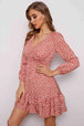 Printed  Neck Puff Sleeve Ruffle Hem Dress -BazaarBey - www.shopbazaarbey.com