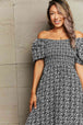 Floral Lace-Up Off-Shoulder Midi Dress -BazaarBey - www.shopbazaarbey.com