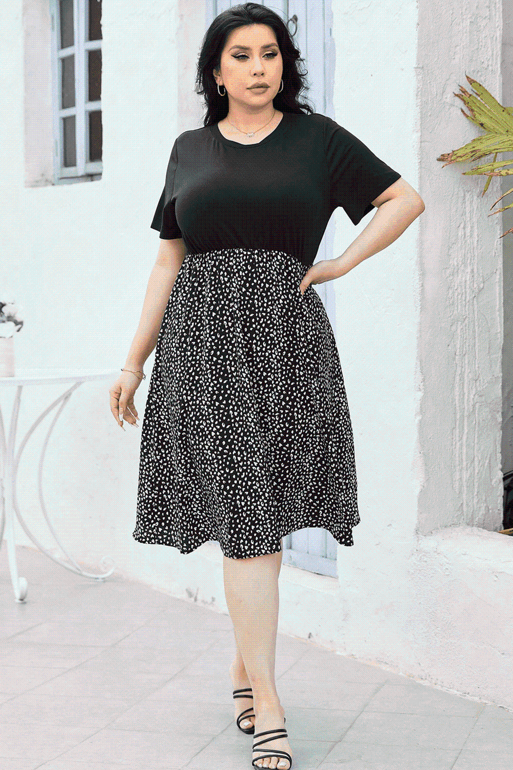 Round Neck Short Sleeve Printed Dress -BazaarBey - www.shopbazaarbey.com
