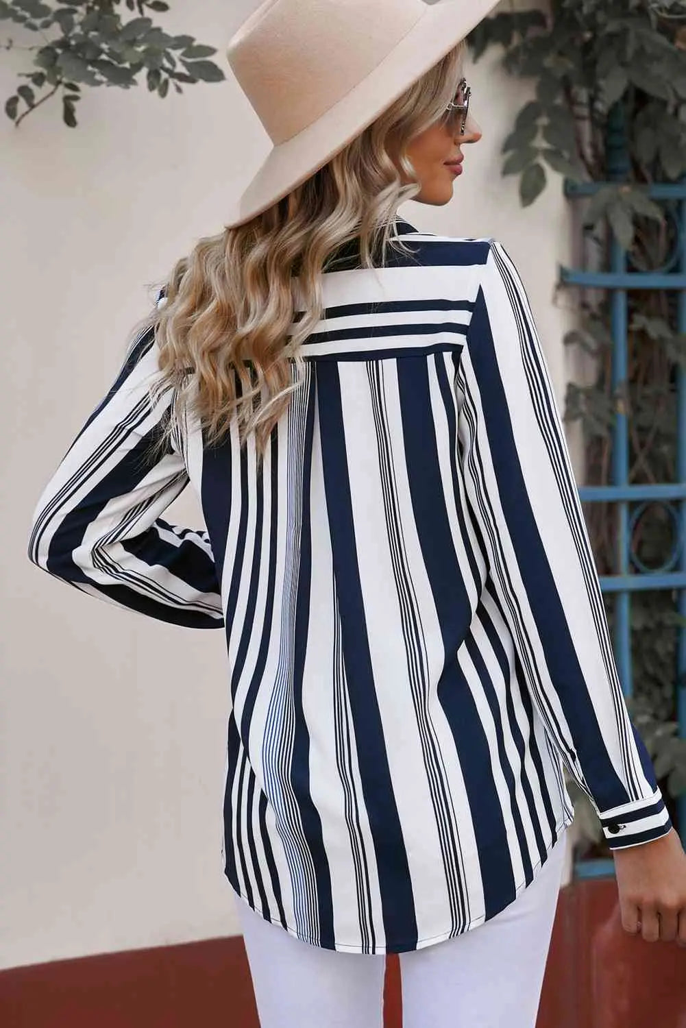 Striped Button-Down Long Sleeve Shirt Bazaarbey