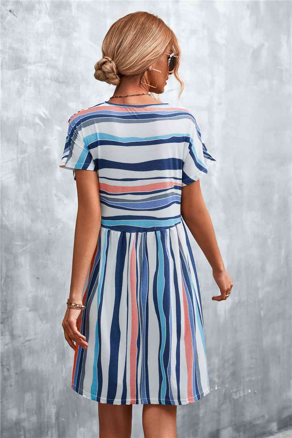 Striped Round Neck Dress -BazaarBey - www.shopbazaarbey.com