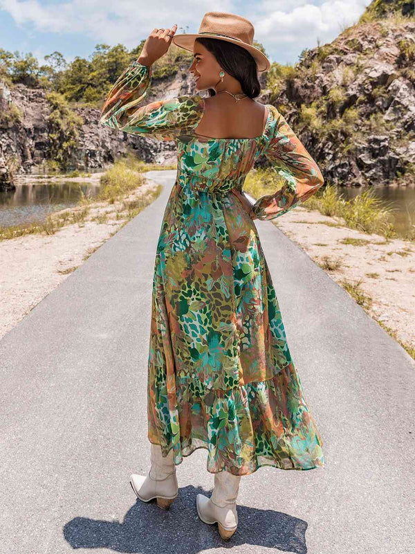 Printed V-Neck Long Sleeve Dress -BazaarBey - www.shopbazaarbey.com