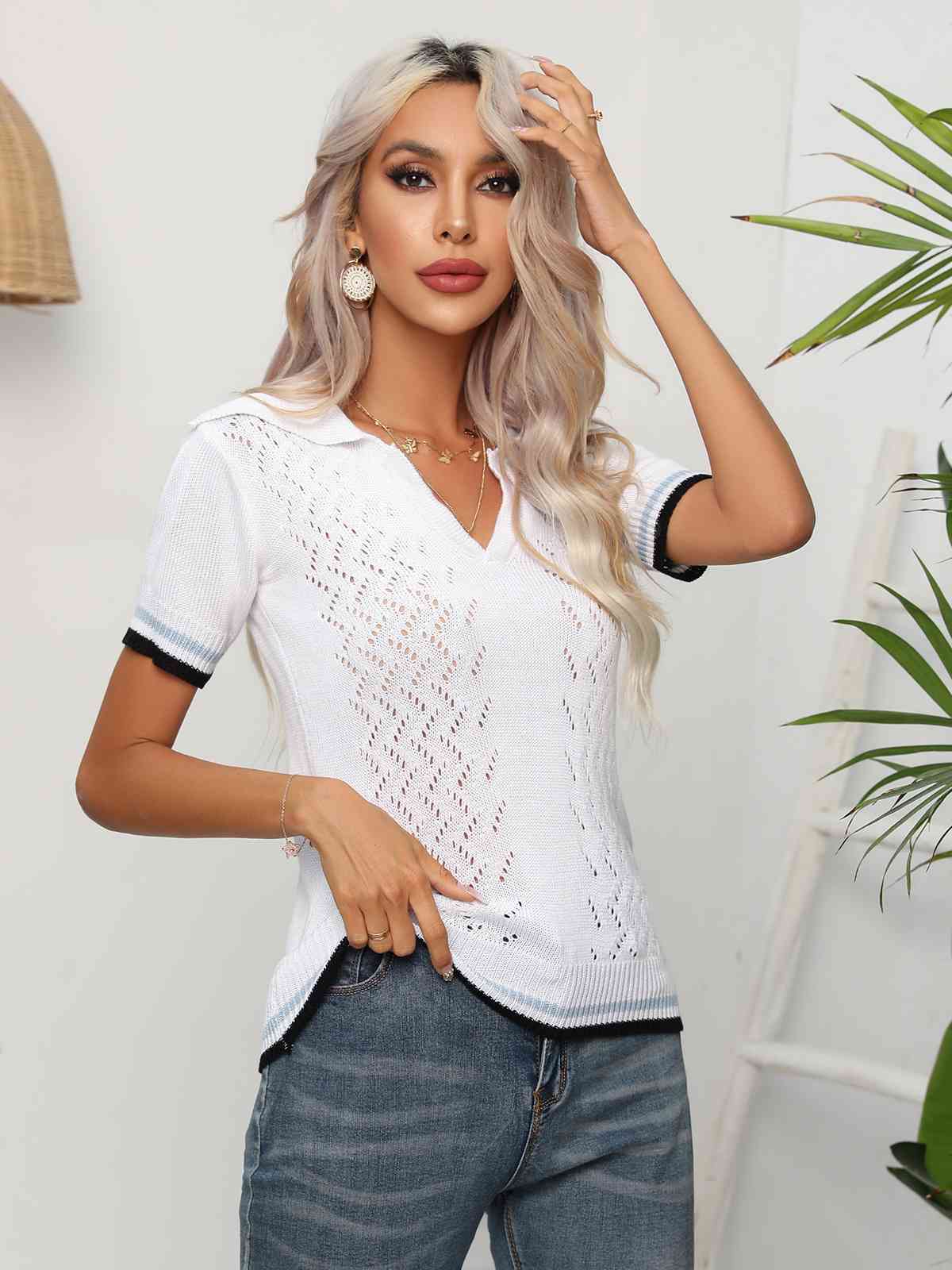   Short Sleeve Knit Top Bazaarbey
